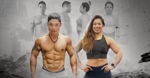 Fitness transformation showing a muscular man and fit woman, highlighting successful strategies to lose stubborn belly fat, with before-and-after photos of their weight loss journey.